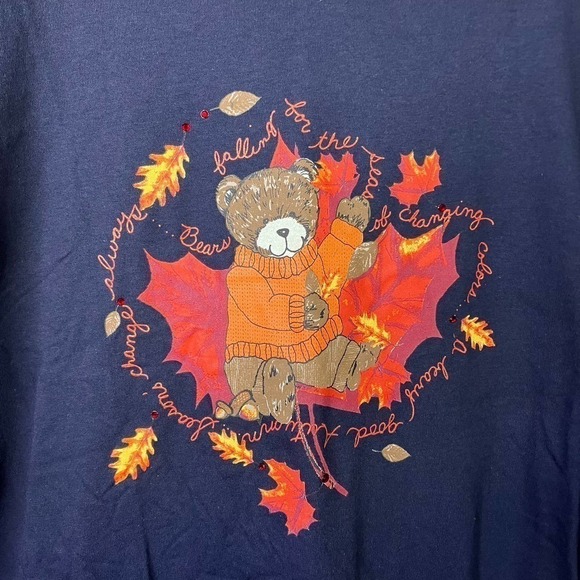 FASHION Bug Fall Autumn Teddy Bear Navy Blue Long Sleeve T-Shirt Plus Size 2X - Picture 7 of 16